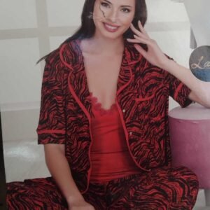 Kırmızı Desenli Pijama Takımı