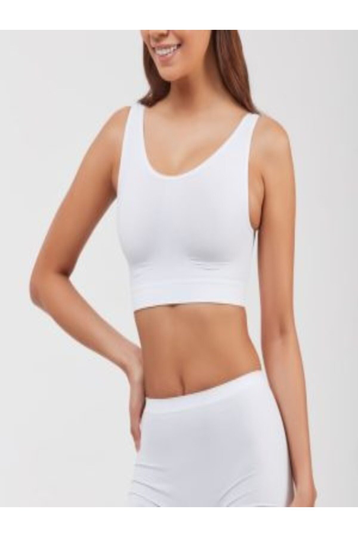 Beyaz - Kadın Büstier, Kalın Askılı,siyah Destekli