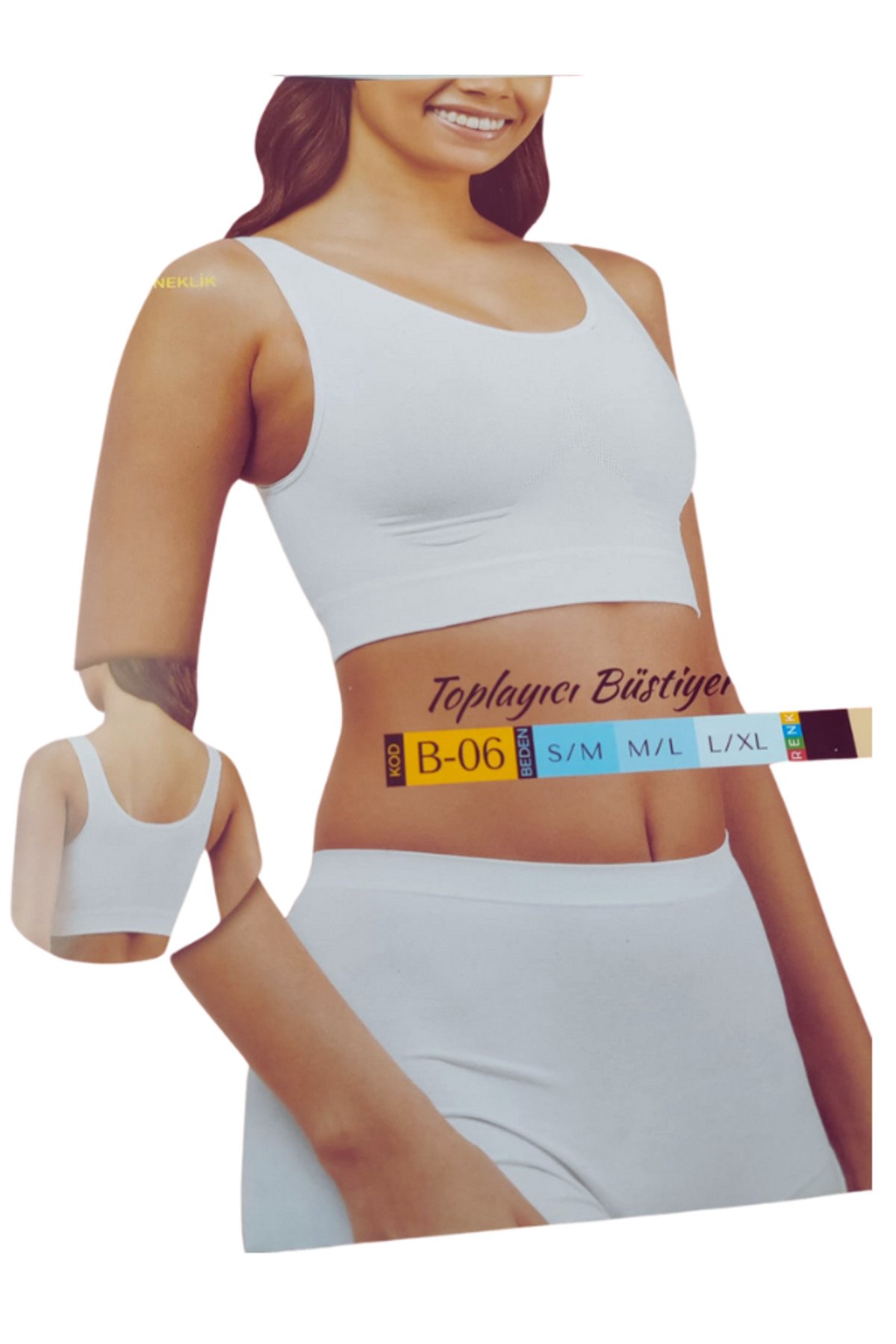 Beyaz - Kadın Büstier, Kalın Askılı,siyah Destekli - Görsel 2