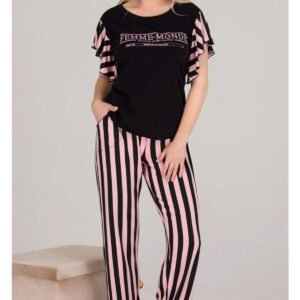 Kadın Pijama Takımı, Kolu Volonlu, Çizgili