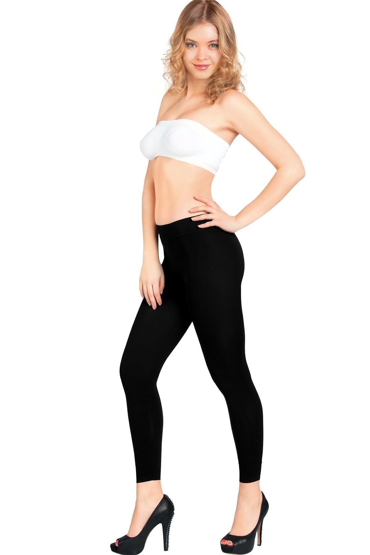 Kadın Siyah Maxi Size Dikişsiz Tayt