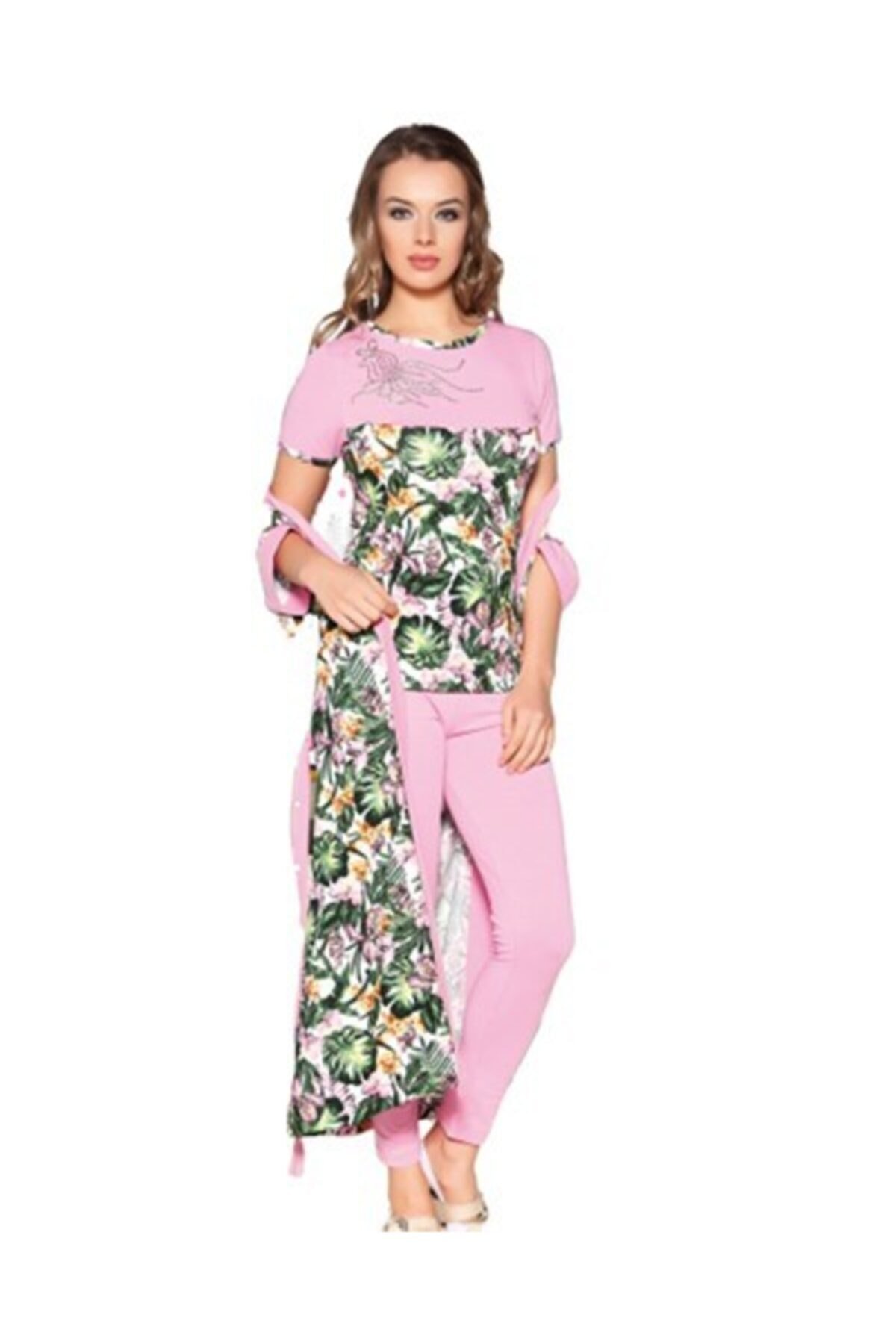 Kadın Sabahlık Takımı , Çiçek Desenli ,4 Lü - Görsel 2